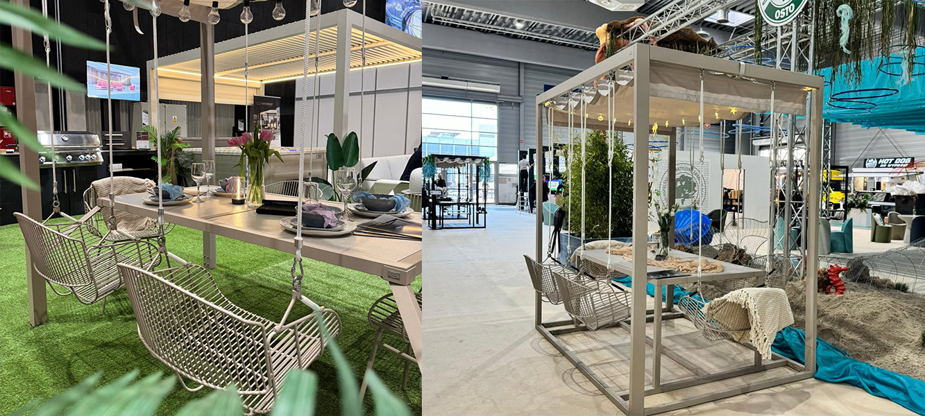 Lounge avec sièges balançoire et table